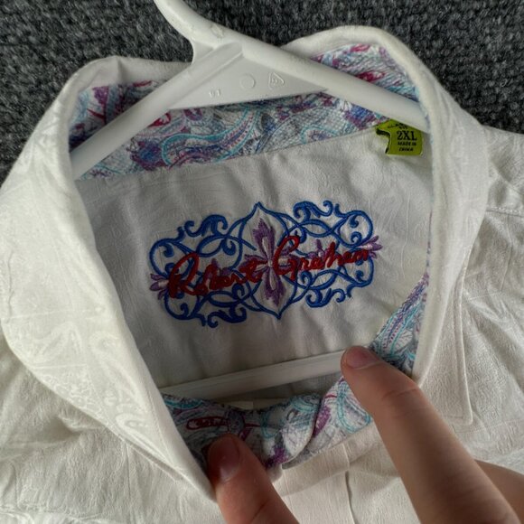 Robert Graham White Long Sleeve Button Up Shirt Men Size 2XL Floral Classic Fit - Picture 8 of 16